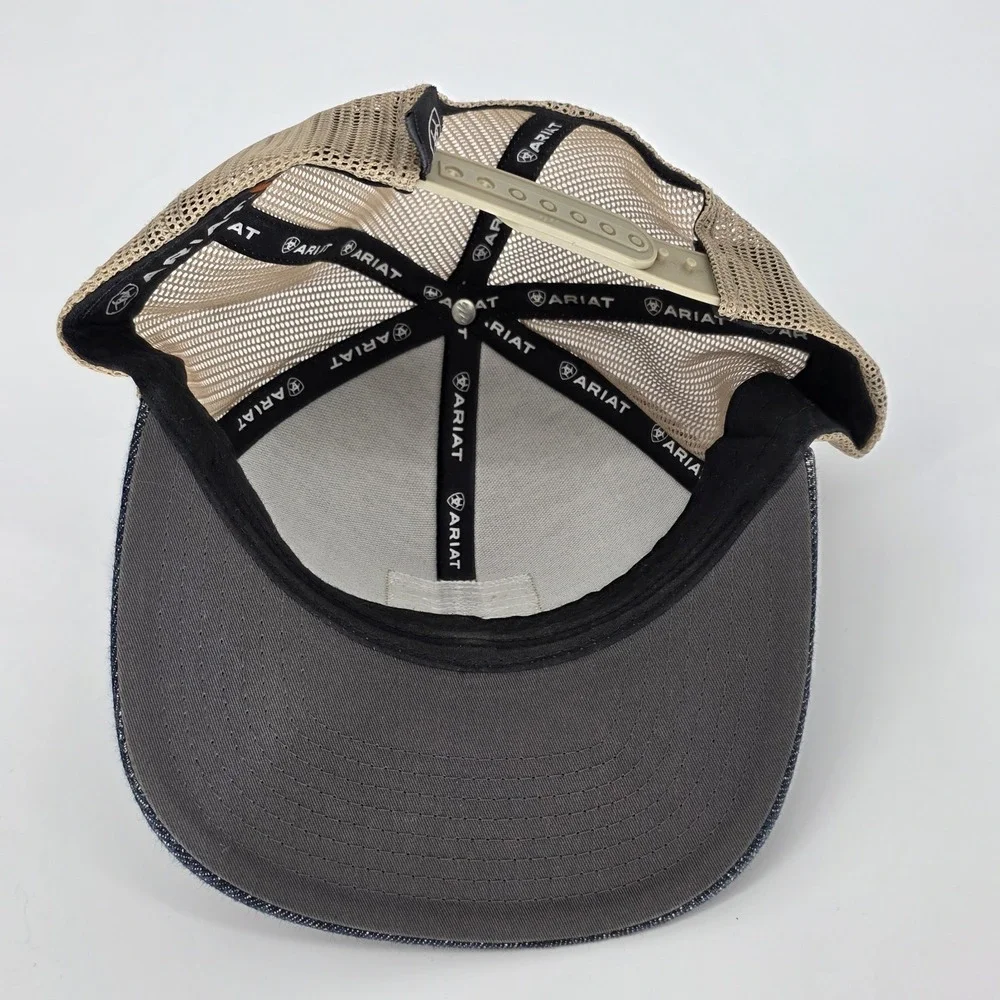 Ariat Trucker Hat Cap Men's Blue Denim Snap Mesh Western Workwear Rodeo Cowboy